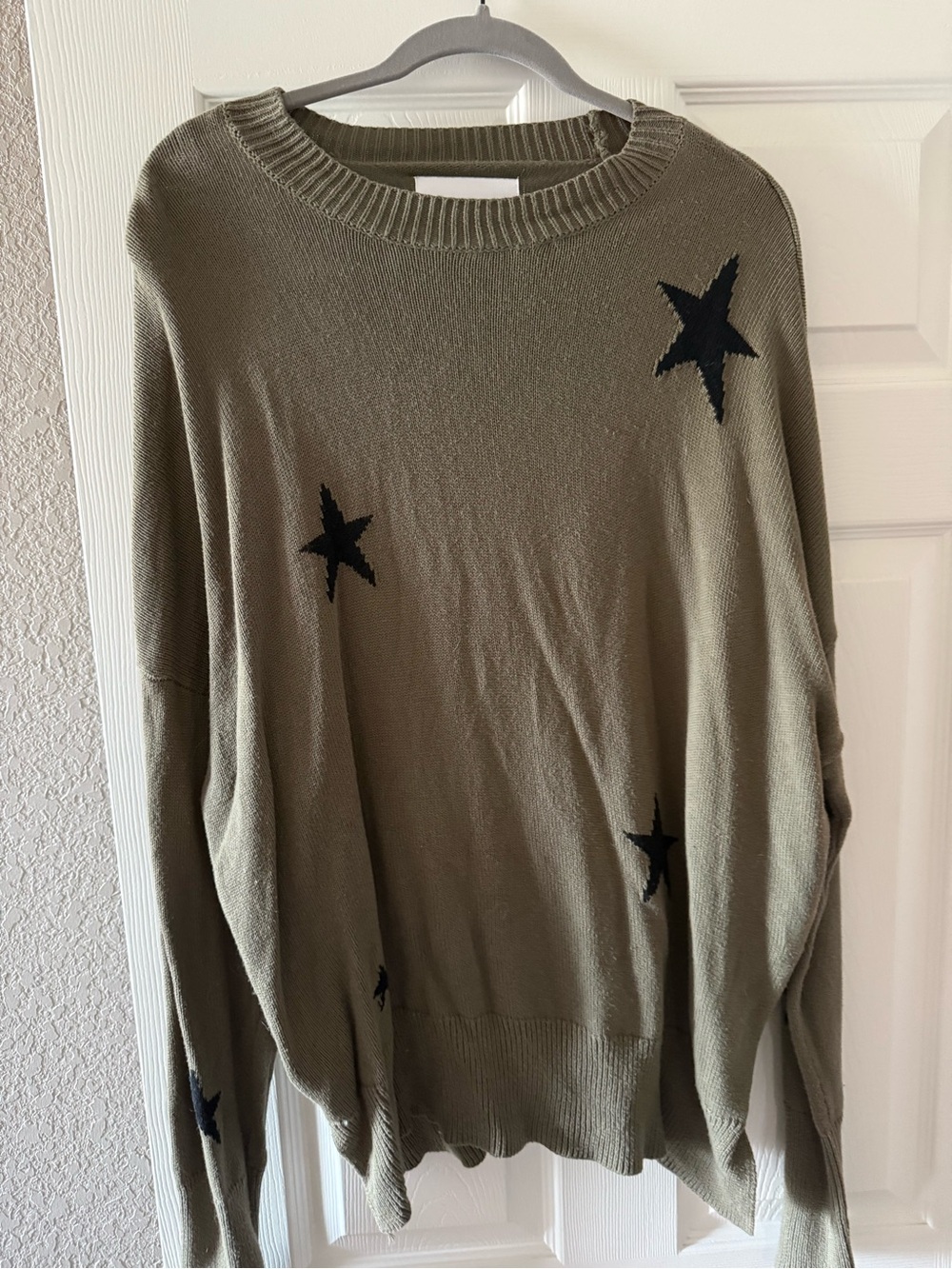 pistola Olive Crewneck Sweater with Black Star Accents